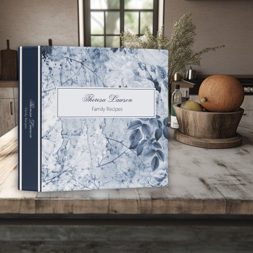 Vintage French Blue  White Floral Family Recipes 3 Ring Binder