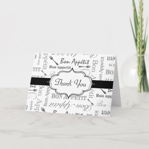 Vintage French Bon Appetit Black and White Thank You Card