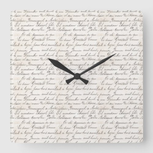 Vintage French Bordeaux Jardin Handwritten Script Square Wall Clock