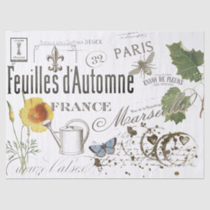 Vintage French Botanical Bee Floral Decoupage Tissue Paper