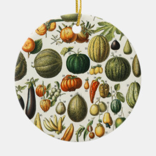 Vintage French Botanical Fruit Poster Art Ceramic Ornament