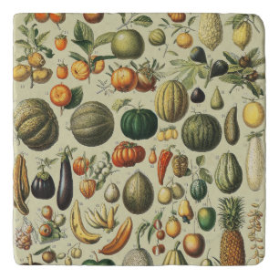 Vintage French Botanical Fruit Poster Art Trivet