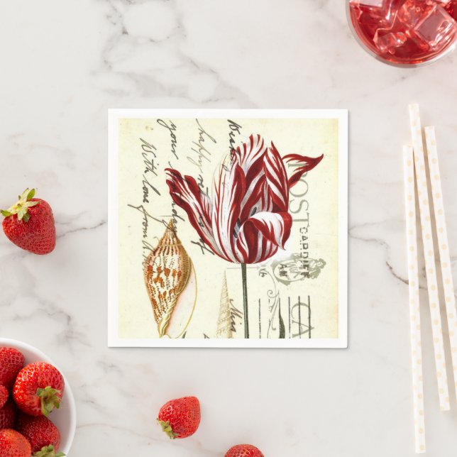 Vintage French Botanical Tulips Paris Tea Party Napkins (Insitu)