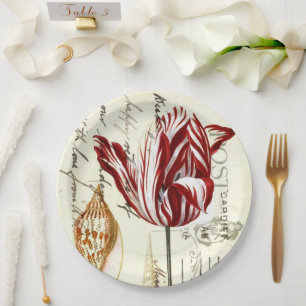 Vintage French Botanical Tulips Paris Tea Party Paper Plates