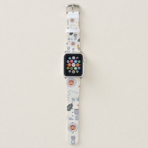vintage French bulldog and Scandinavian flower ill Apple Watch Band