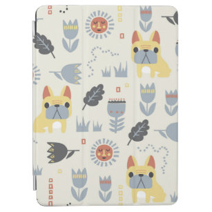 vintage French bulldog and Scandinavian flower ill iPad Air Cover