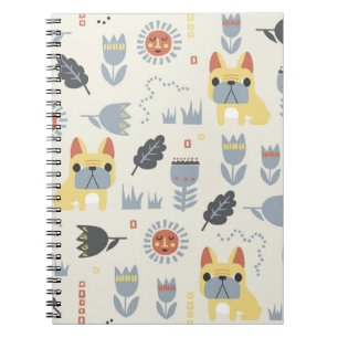 vintage French bulldog and Scandinavian flower ill Notebook