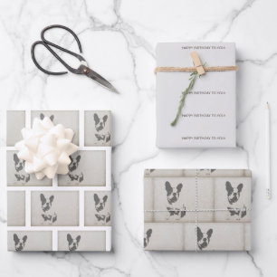 Vintage French Bulldog Birthday Wrapping Paper