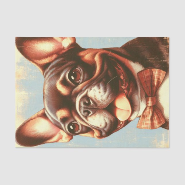 Vintage French Bulldog Painting Portrait Tissue Paper (Front)