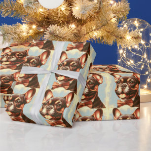 Vintage French Bulldog Painting Portrait Wrapping Paper