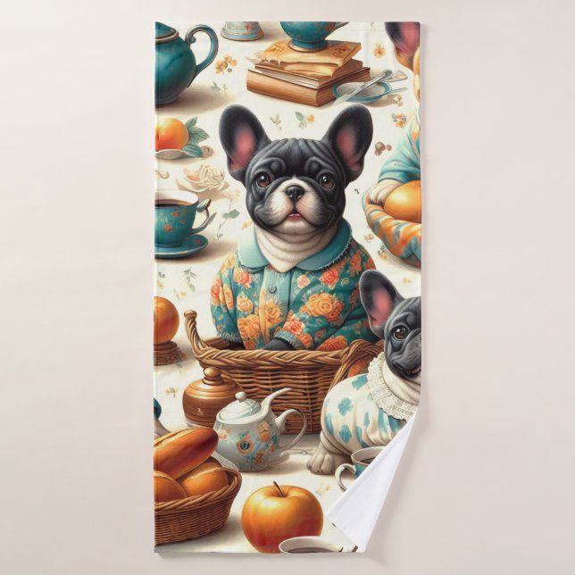 Vintage French Bulldog Seamless Bath Towel (Bath Towel)