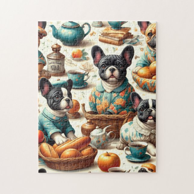 Vintage French Bulldog Seamless Jigsaw Puzzle (Vertical)
