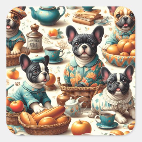 Vintage French Bulldog Seamless Square Sticker