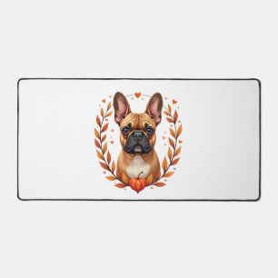 Vintage French Bulldog with Autumn Leaf Wreath and Desk Mat