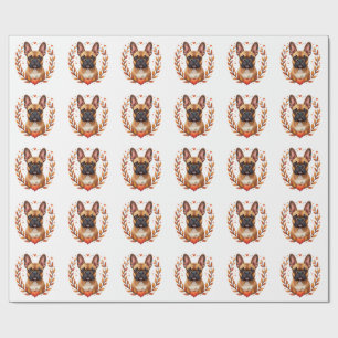 Vintage French Bulldog with Autumn Leaf Wreath and Wrapping Paper