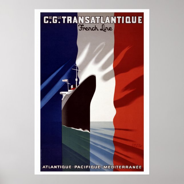 Vintage French C.G. Transatlantique Line Poster (Front)
