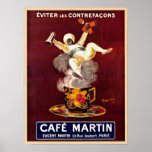Vintage French Cafe Advertisement Repro. Art Deco Poster<br><div class="desc">This beautiful vertical French cafe advertisement reproduction poster features a man floating on the steam from a China cup of coffee. He is dressed in white with a green belt on a dark red background. Digitally restored at artist's discretion. Perfect for your home wall decor. Frame it and this would...</div>