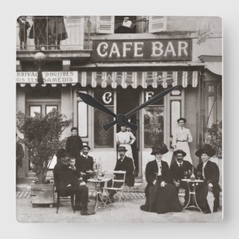 Vintage French Cafe Bar Scene Square Wall Clock by Past_Impressions at Zazzle