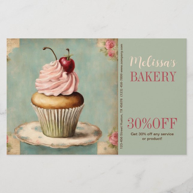 vintage French cake catering bakery cupcake Flyer (Front)