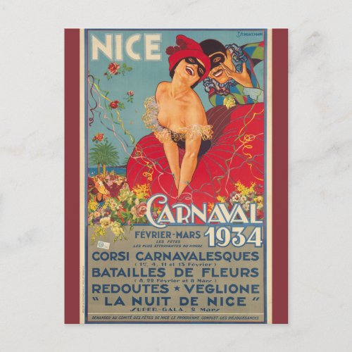 Vintage French Carnival Nice 1934 Postcard