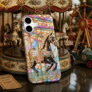 Vintage French Carousel Horse Stained Glass Art iPhone 17 Case