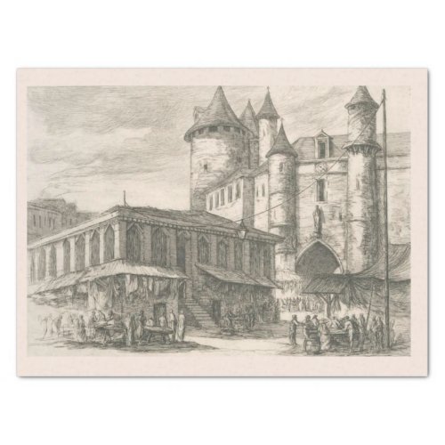 Vintage French Castle Etching Paris Decoupage Tissue Paper