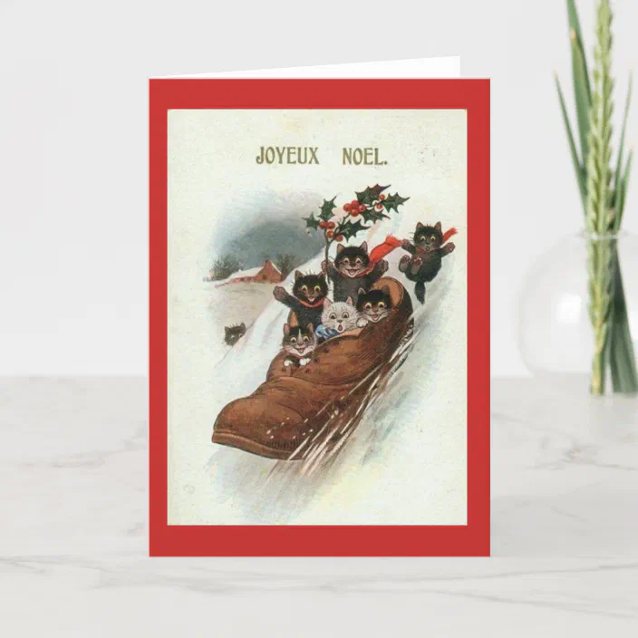 Vintage French Cats Christmas Card Joyeux Noel Zazzle Com