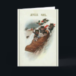 Vintage French Cats Christmas Greeting Card<br><div class="desc">Victorian / Vintage French Christmas greeting card.  Adorable cats and kittens sledding in a giant shoe!  Joyeux Noel!  Merry Christmas!</div>