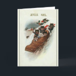 Vintage French Cats Christmas Greeting Card<br><div class="desc">Victorian / Vintage French Christmas greeting card.  Adorable cats and kittens sledding in a giant shoe!  Joyeux Noel!  Merry Christmas!</div>