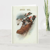 Vintage French Cats Christmas Greeting Card