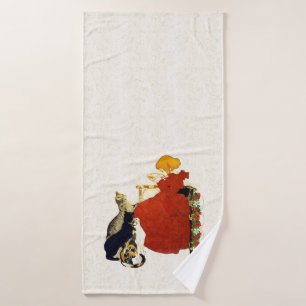 Vintage French Cats Girl Milk Bath Towel Set
