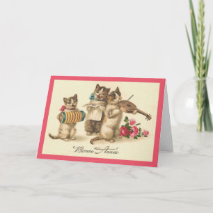 Vintage French Cats New Year Greeting Card