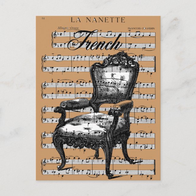 Vintage French Chair and Music Postcard (Front)