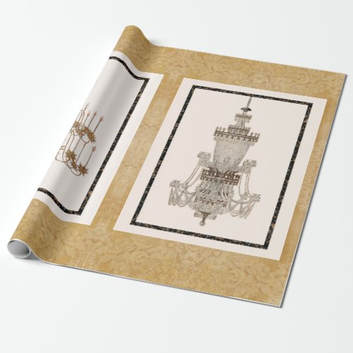 Vintage French Chandelier Architectural Drawing Wrapping Paper