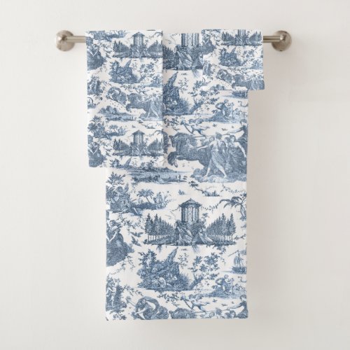 Vintage French Chariot of Dawn Toile de Jouy_Blue Bath Towel Set