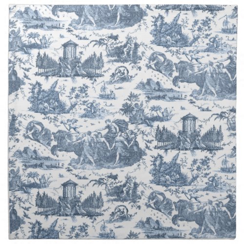 Vintage French Chariot of Dawn Toile de Jouy_Blue Cloth Napkin