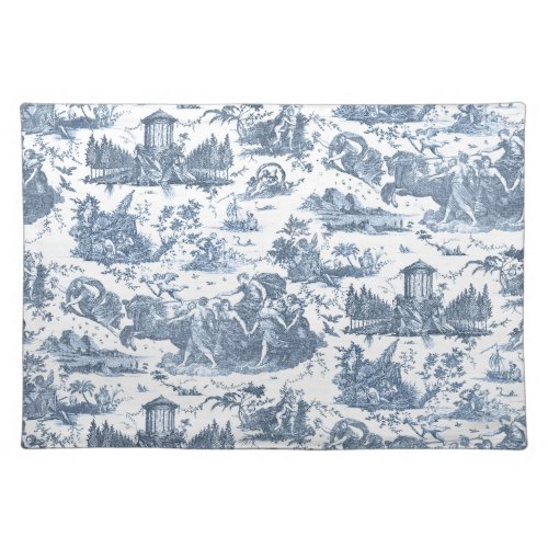 Vintage French Chariot of Dawn Toile de Jouy_Blue Cloth Placemat