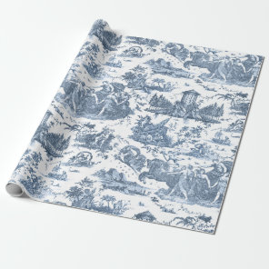 Vintage French Chariot of Dawn Toile de Jouy-Blue Wrapping Paper