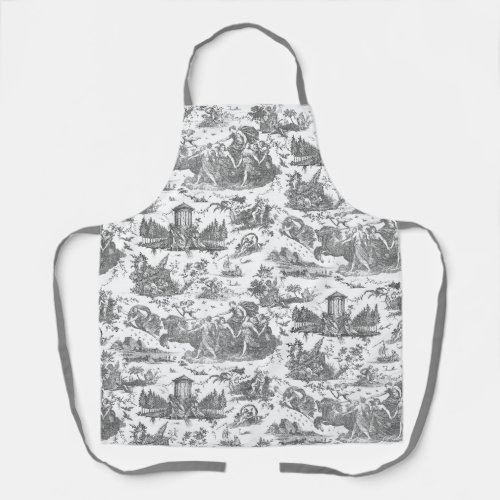 Vintage French Chariot of Dawn Toile de Jouy_Gray Apron