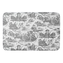 Vintage French Chariot of Dawn Toile de Jouy-Gray Bath Mat