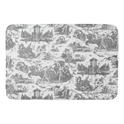 Vintage French Chariot of Dawn Toile de Jouy_Gray Bath Mat