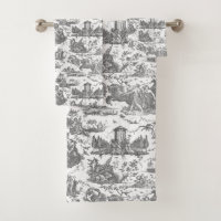 Vintage French Chariot of Dawn Toile de Jouy-Gray