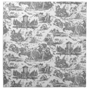 Vintage French Chariot of Dawn Toile de Jouy-Gray Cloth Napkin
