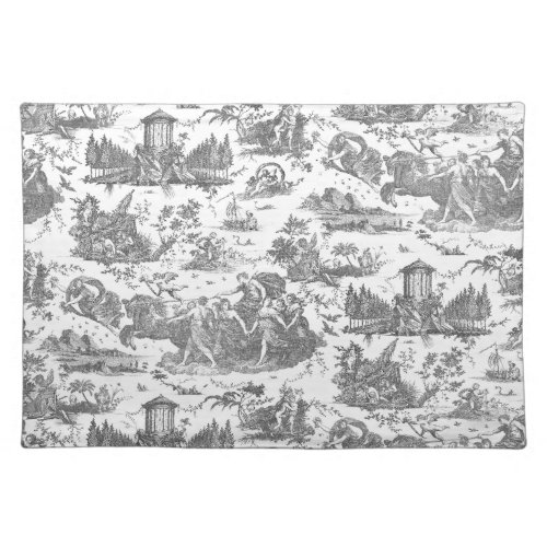 Vintage French Chariot of Dawn Toile de Jouy_Gray Cloth Placemat