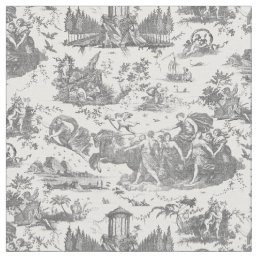 Vintage French Chariot of Dawn Toile de Jouy-Gray Fabric
