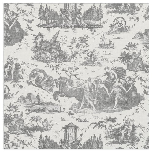 Vintage French Chariot of Dawn Toile de Jouy_Gray Fabric