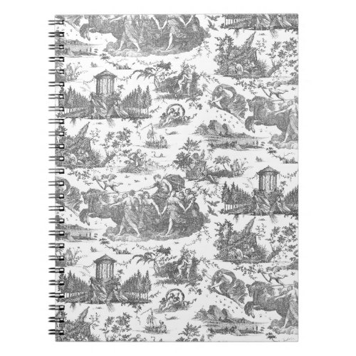 Vintage French Chariot of Dawn Toile de Jouy_Gray Notebook