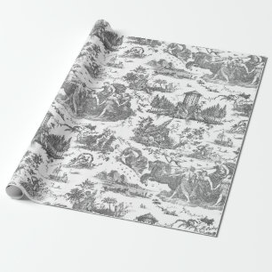 Vintage French Chariot of Dawn Toile de Jouy-Gray Wrapping Paper