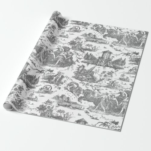 Vintage French Chariot of Dawn Toile de Jouy_Gray Wrapping Paper