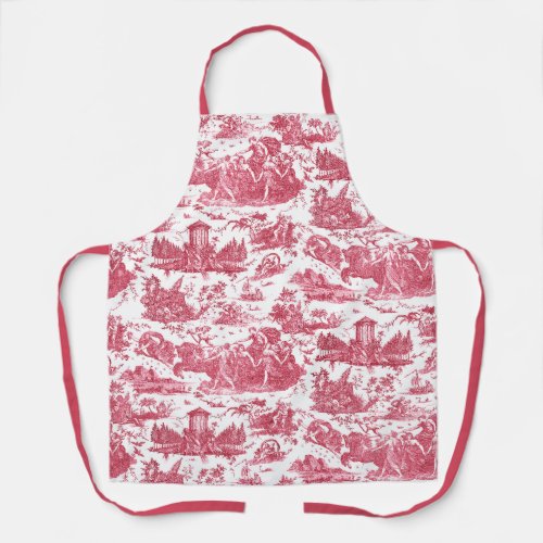 Vintage French Chariot of Dawn Toile de Jouy_Red Apron